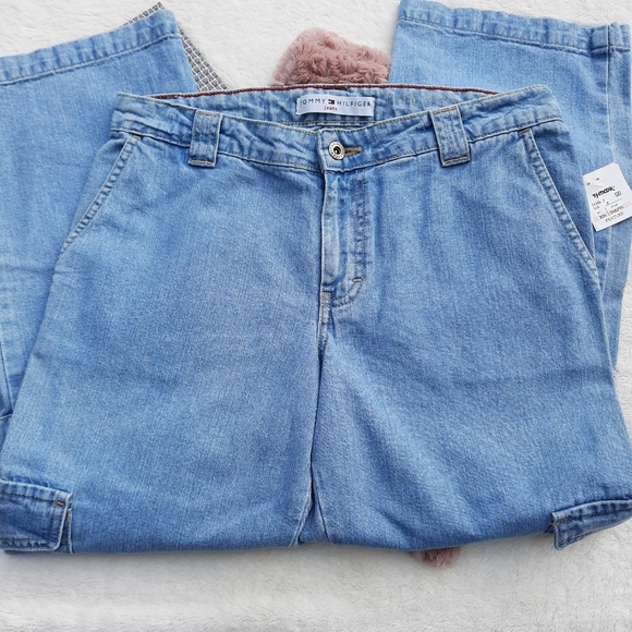 Vintage Tommy Hilfiger Y2K Crop Jeans Cargo Pocket Hi Rise Mom Denim NEW - Picture 5 of 12